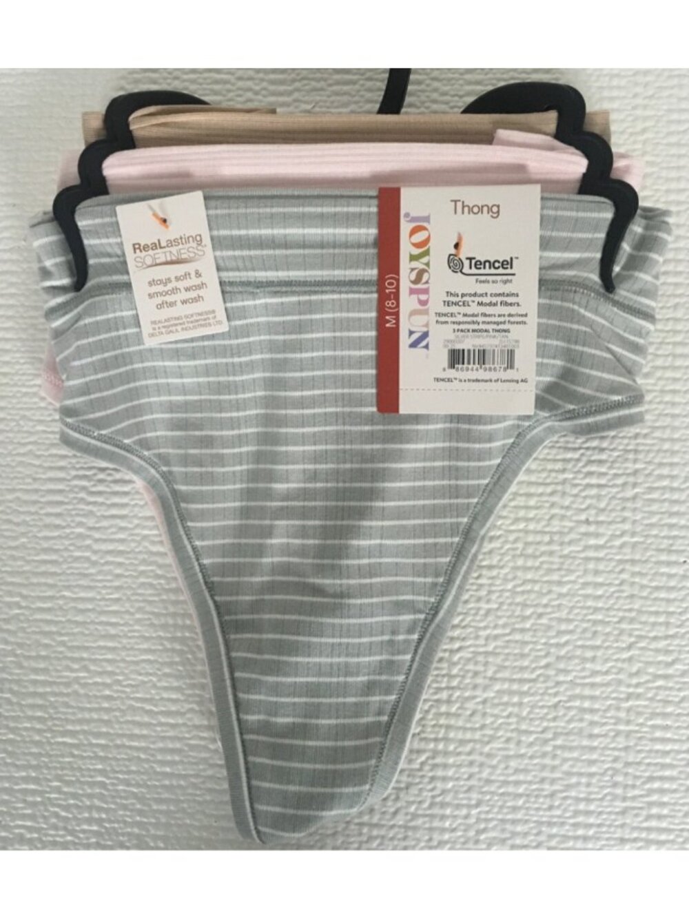 Joyspun 3 Pack Thong Underwear Size M 8 to 10 Pink Tan Gray and White New w Tags